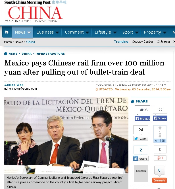 china publicación méxico pago cancelación tren querétaro