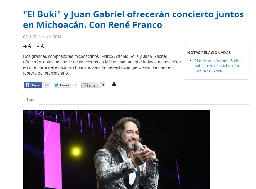 nota Radio Fórmula Buki y Juan Gabriel en Michoacán