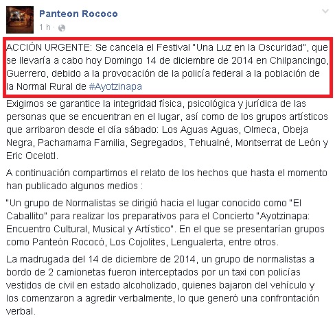 panteón rococo cancela concierto ayotzinapa