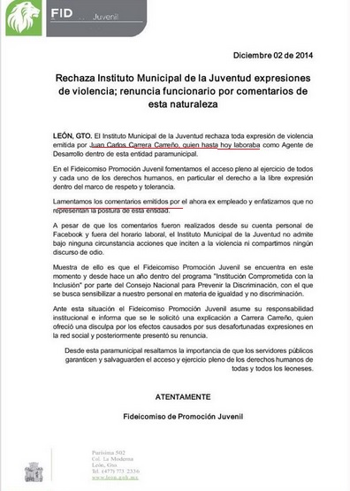 priista leon despedido comentarios facebook normalistas