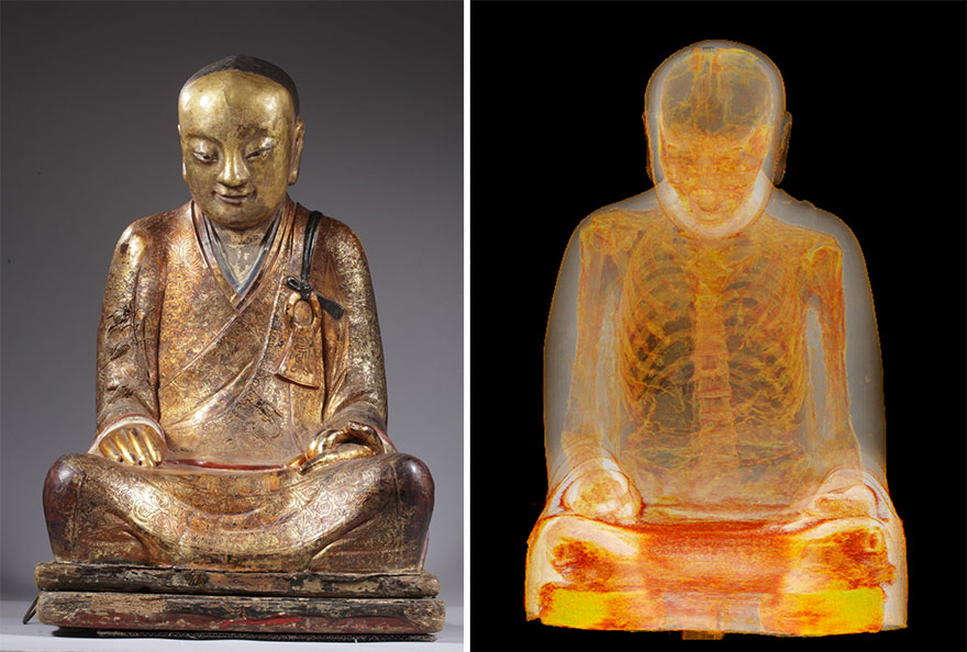 escáner estatua de Buda momia de monje