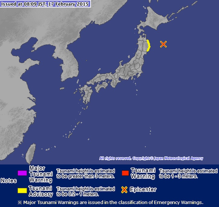 sismo Japón 16 febrero 2015