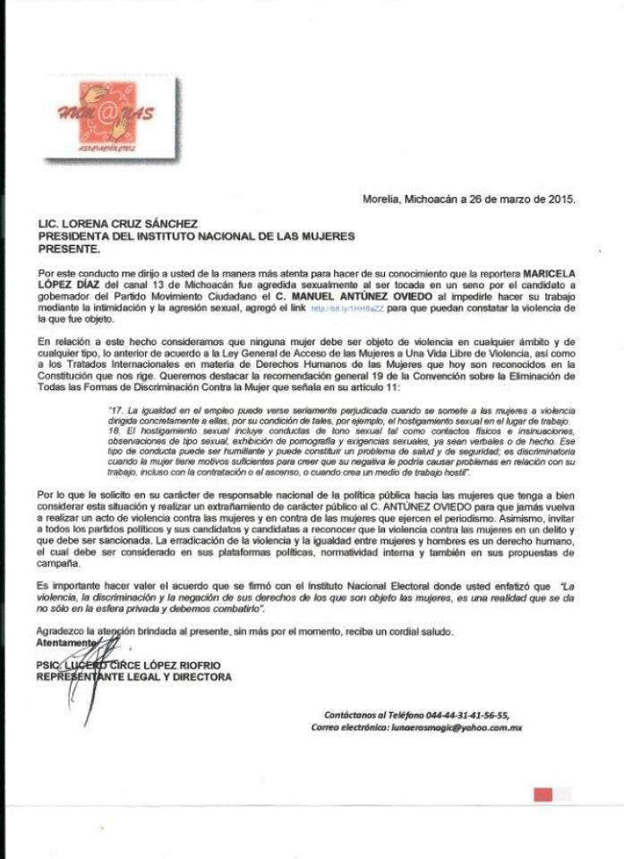 denuncia Instituto Nacional de las Mujeres reportera agredida Michoacán