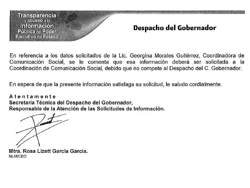 documento despacho gobierno datos de Georgina Morales