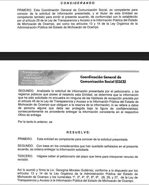 documento gastos de Georgina Morales Coordinadora Comunicación Social Gobierno de Michoacán