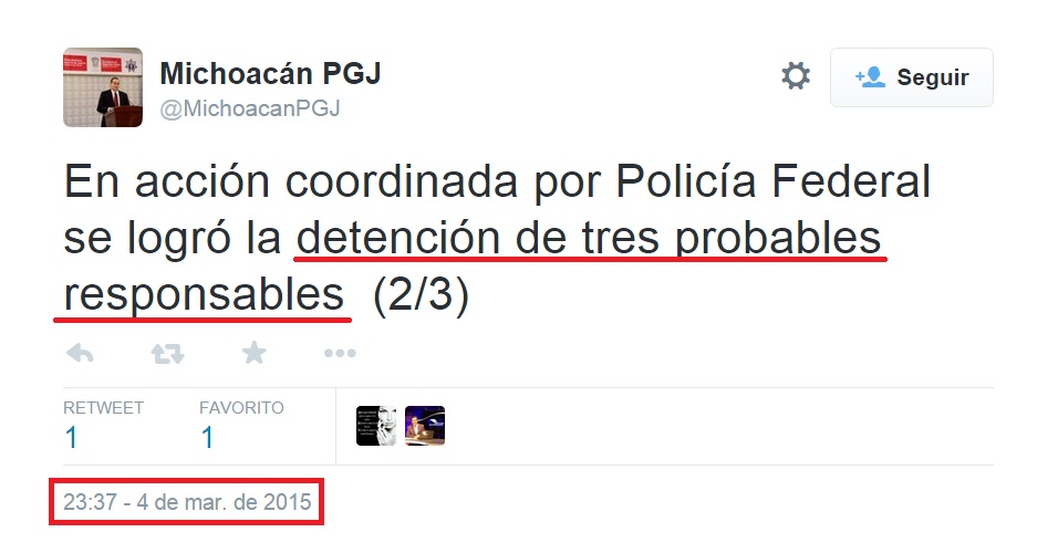 tuit PGJE detención de 3 personas asesinato de capitán de Lázaro Cárdenas