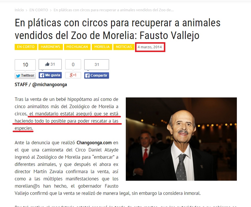 Nota Fausto Vallejo Zoológico de Morelia animales vendidos