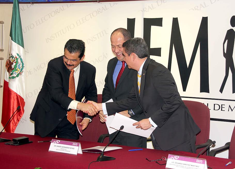 firma convenio INE, COPARMEX e IEM