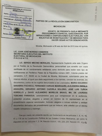queja del PRD Michoacán ante el IEM por propaganda del PRI en puentes