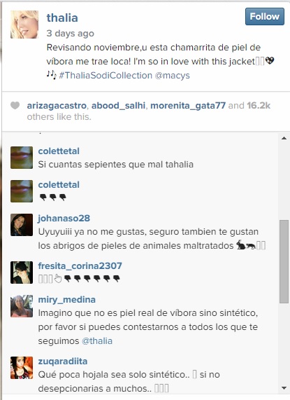 Rechazan Sus Fans A Thalía Por Presumir Chamarra De Piel De Víbora En Redes