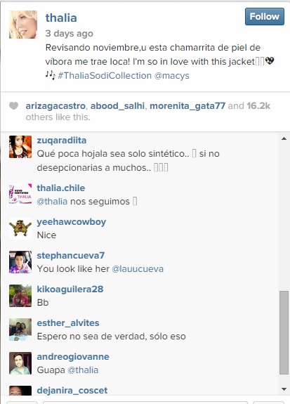 Rechazan Sus Fans A Thalía Por Presumir Chamarra De Piel De Víbora En Redes