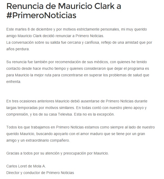 carlos loret comunicado mauricio clark