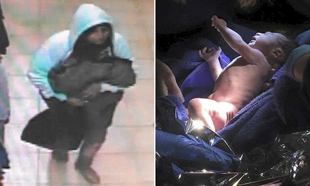 Imágenes de las cámaras de seguridad que captaron a la irresponsable madre abandonando al bebé / Daily Mail