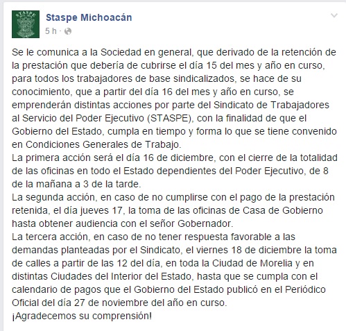 staspe huelga 16 dic