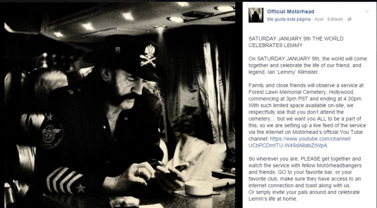 Motörhead Transmitirá En Vivo El funeral De Lemmy Kilmister