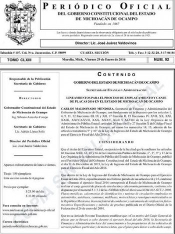 Periodico Oficial Michoacan reemplacamiento