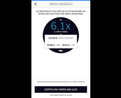 tarifa dinamica de uber ciudad de mexico