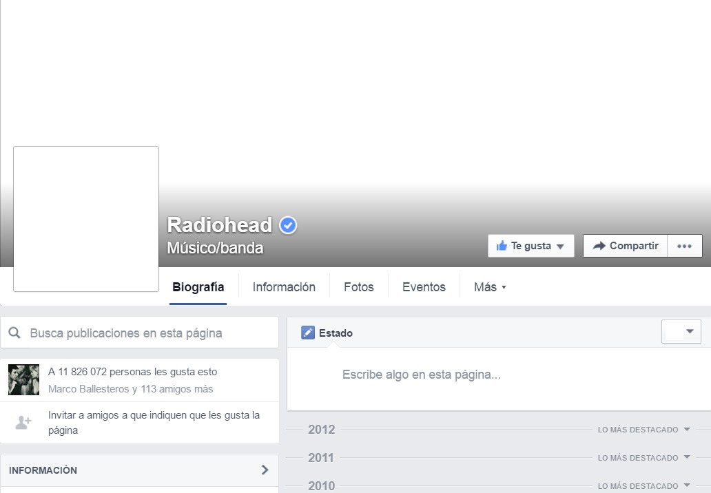cuenta desaparecida Radiohead Facebook