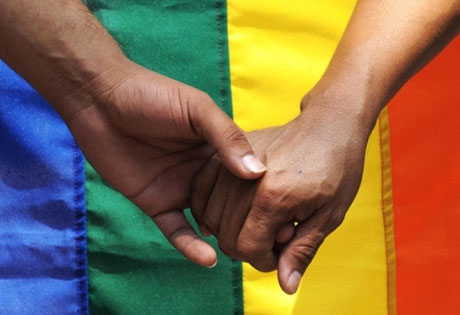 gay pareja manos bandera