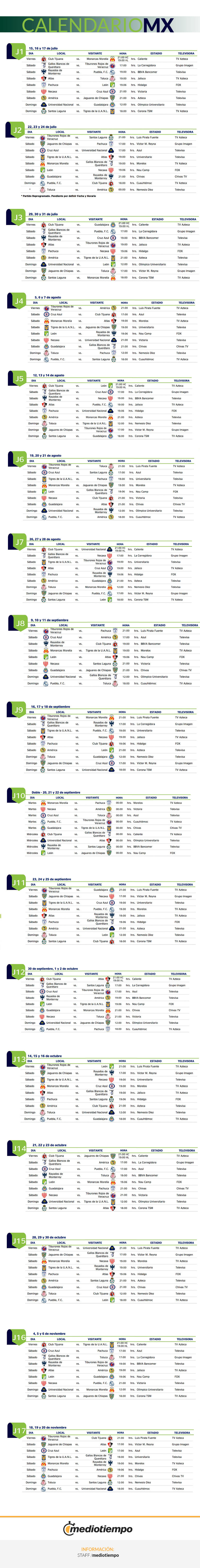Calendario del futbol mexicano Apertura 2016