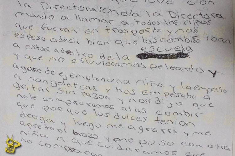 Cartas de los alumnos que denuncian violencia por parte de la directora