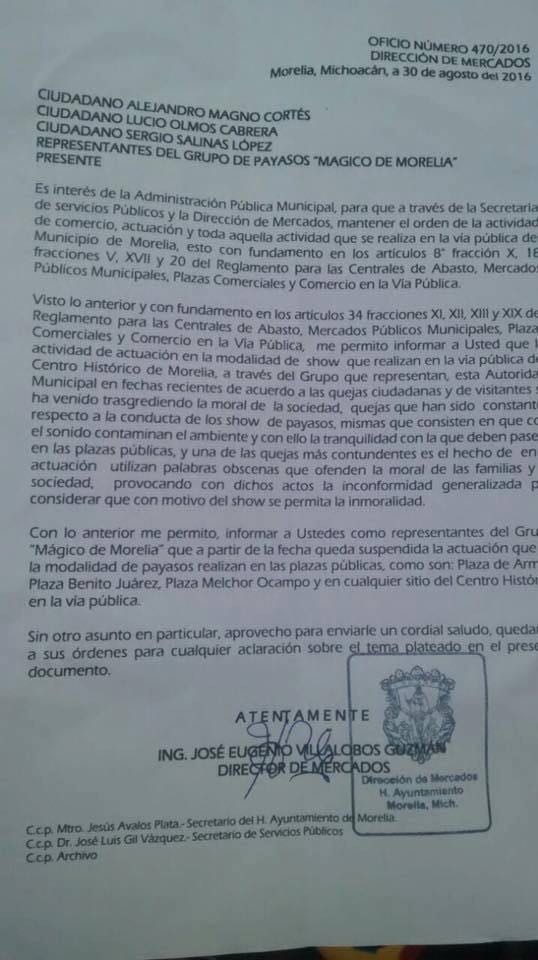 payasos oficio suspensión