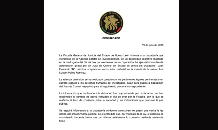 Asesino Ana Lizbeth Nuevo León