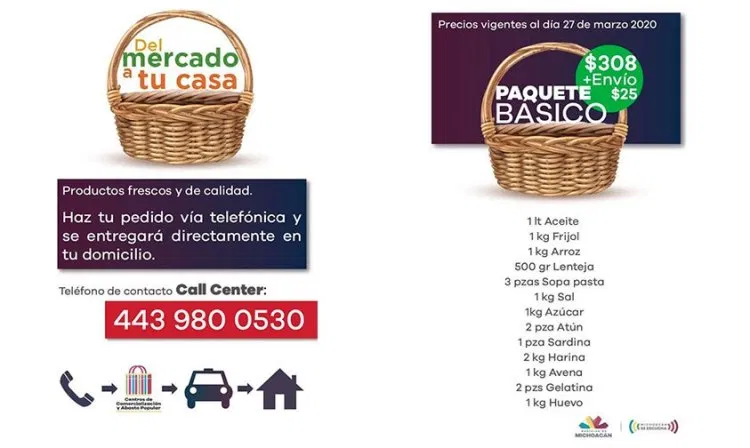 El Paquete Básico contiene13 productos de primera necesidad