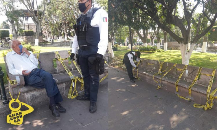 Policías Se Ponen A Cuidar Bancas Del Centro Para Que Morelianos No Se Sienten