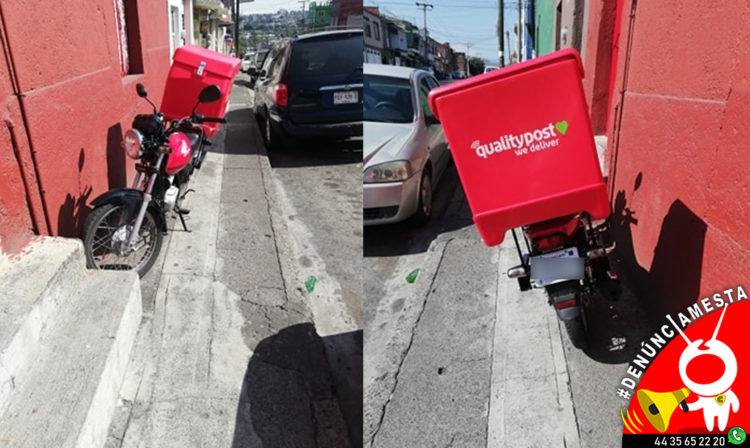 #Denúnciamesta  Moreliano se agandalla la banqueta pa' estacionar su moto