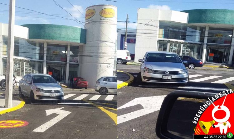 #Denúnciamesta  Moreliano se estaciona en esquina, contrafluyo y en una rampa 