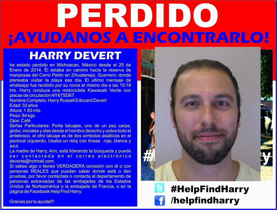 help Harry trotamundos desaparecido en Michoacán