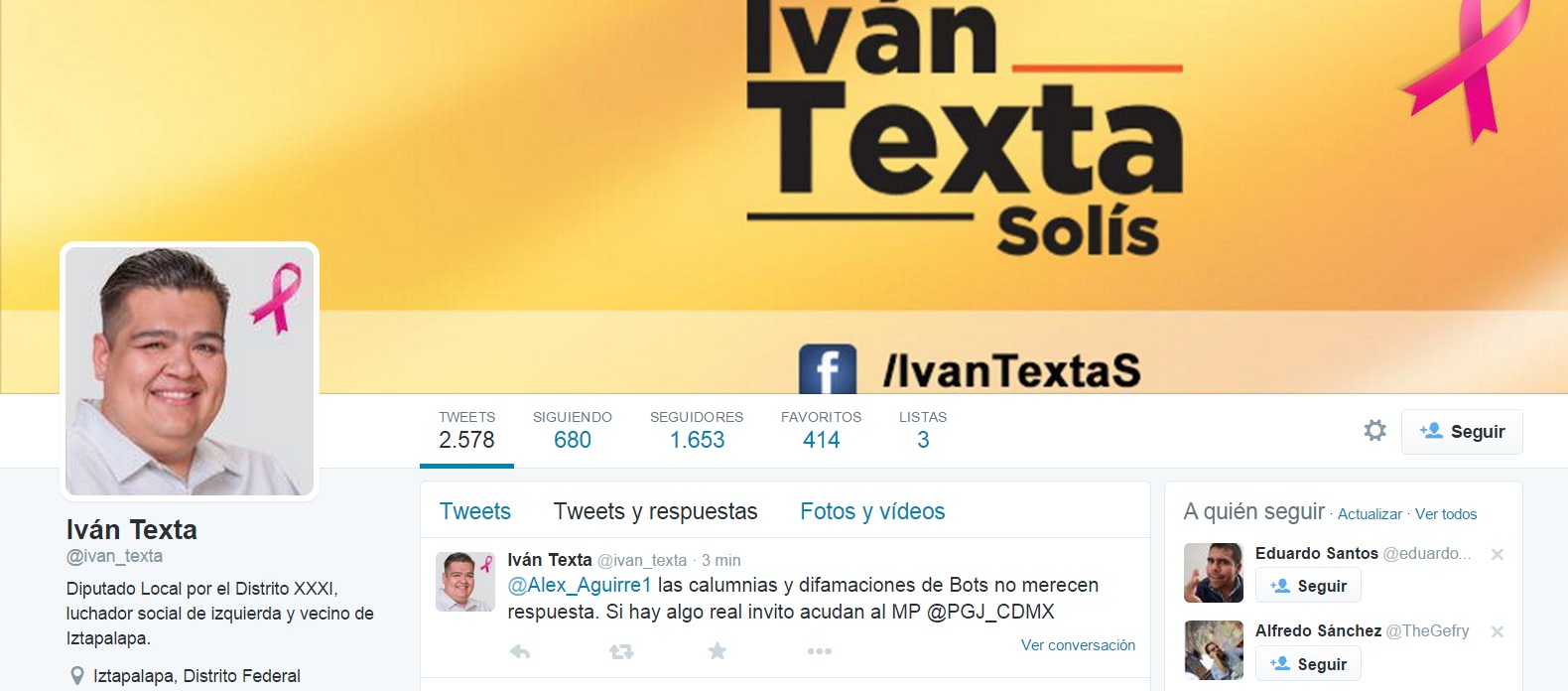 perfil Twitter Ivan Texta diputado Iztapalapa