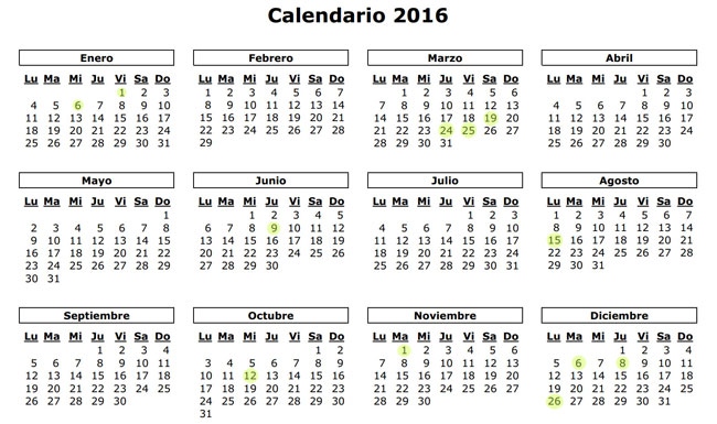 calendario 2016