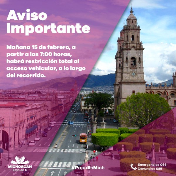 papa en morelia cierre vehiculos lunes