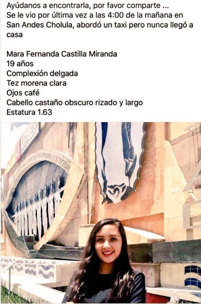 Mara Castilla asesinada Puebla Cabify-