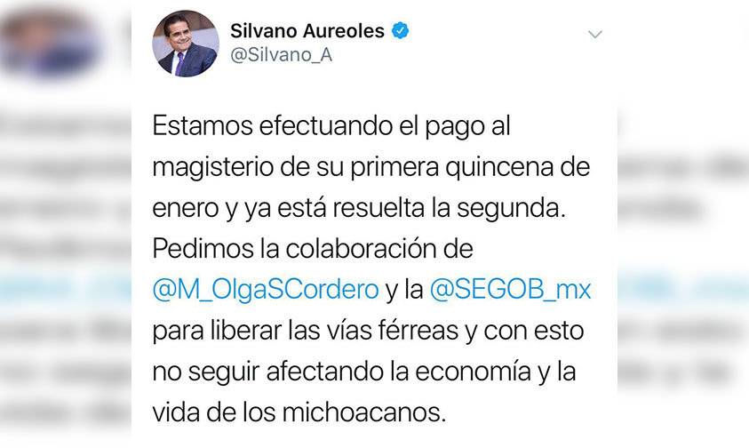 Silvano Aureoles pago quincenal CNTE Enero 2019
